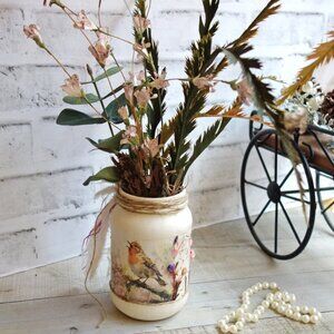 Songbird Vase Centerpiece Song Bird Decor Shabby Chic Singing Bird Decor